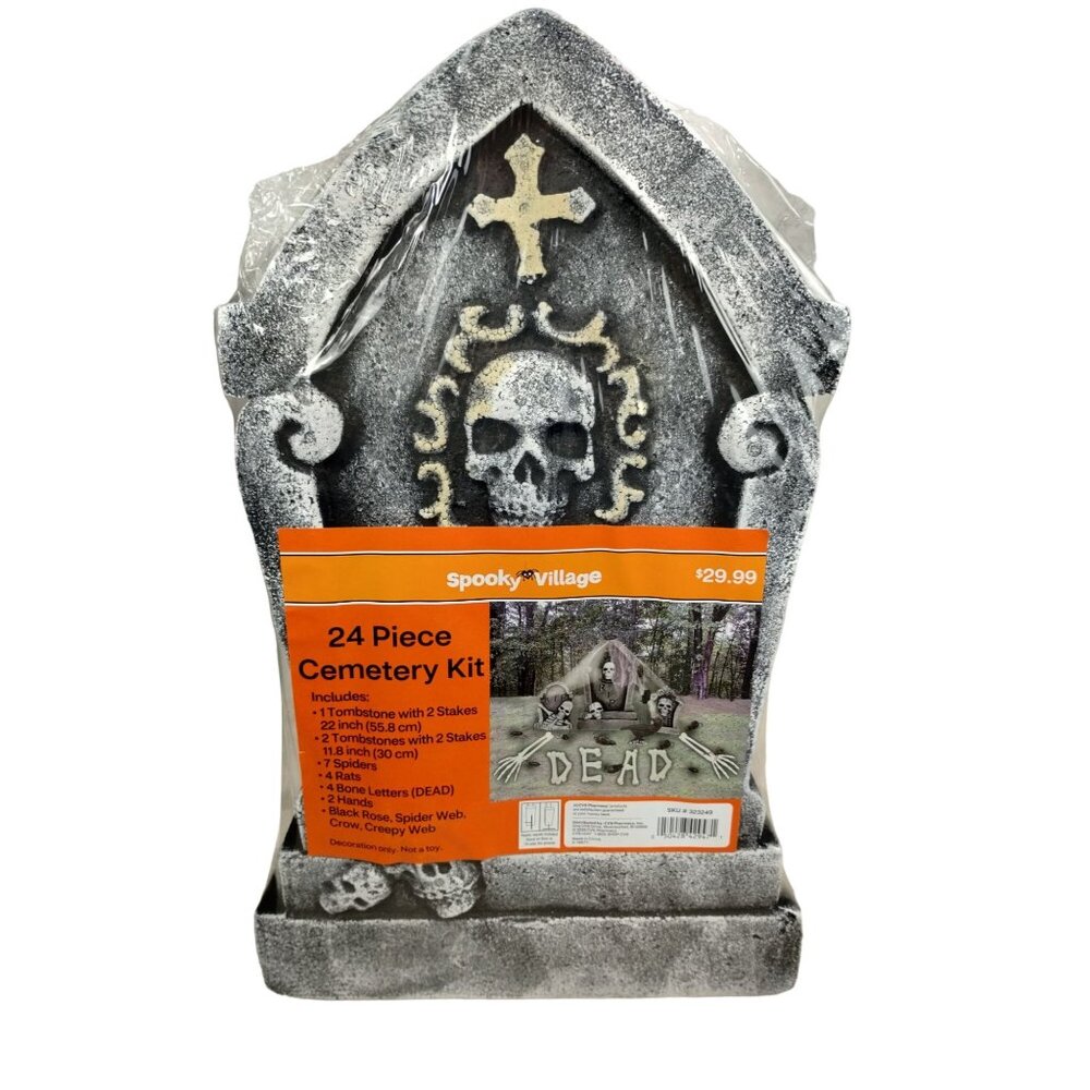 Spooky Village 24 Piece Cemetery Tombstones Kit Skeleton Hands Halloween Decor